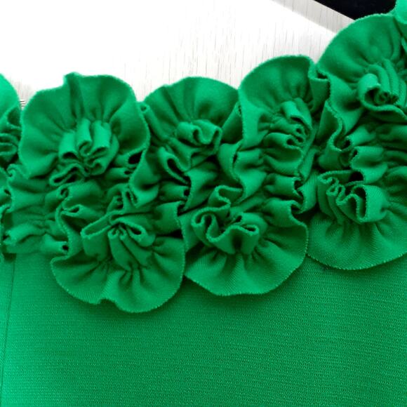 Jessica Howard Kelly Green Dress Size 16W Ruffle Frill Collar Short Sleeve - Picture 5 of 8